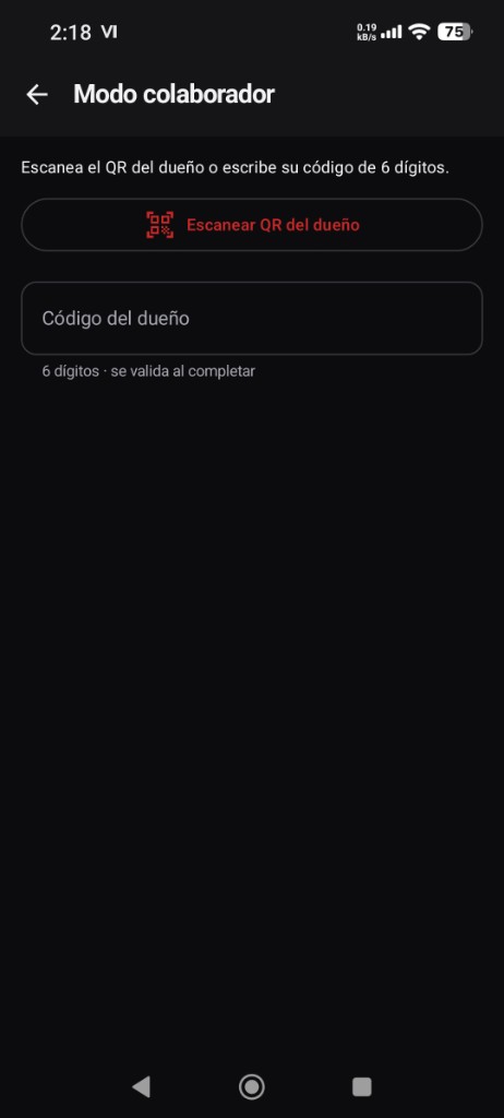 Modo colaborador: escanear QR o código del dueño